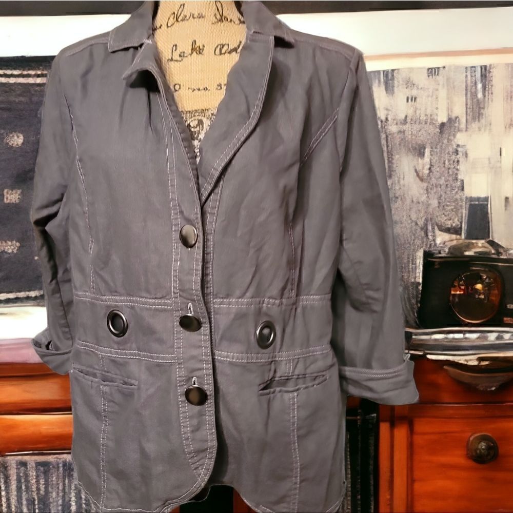 Robert Louis Grey Grommet Design Blazer Jacket Size M